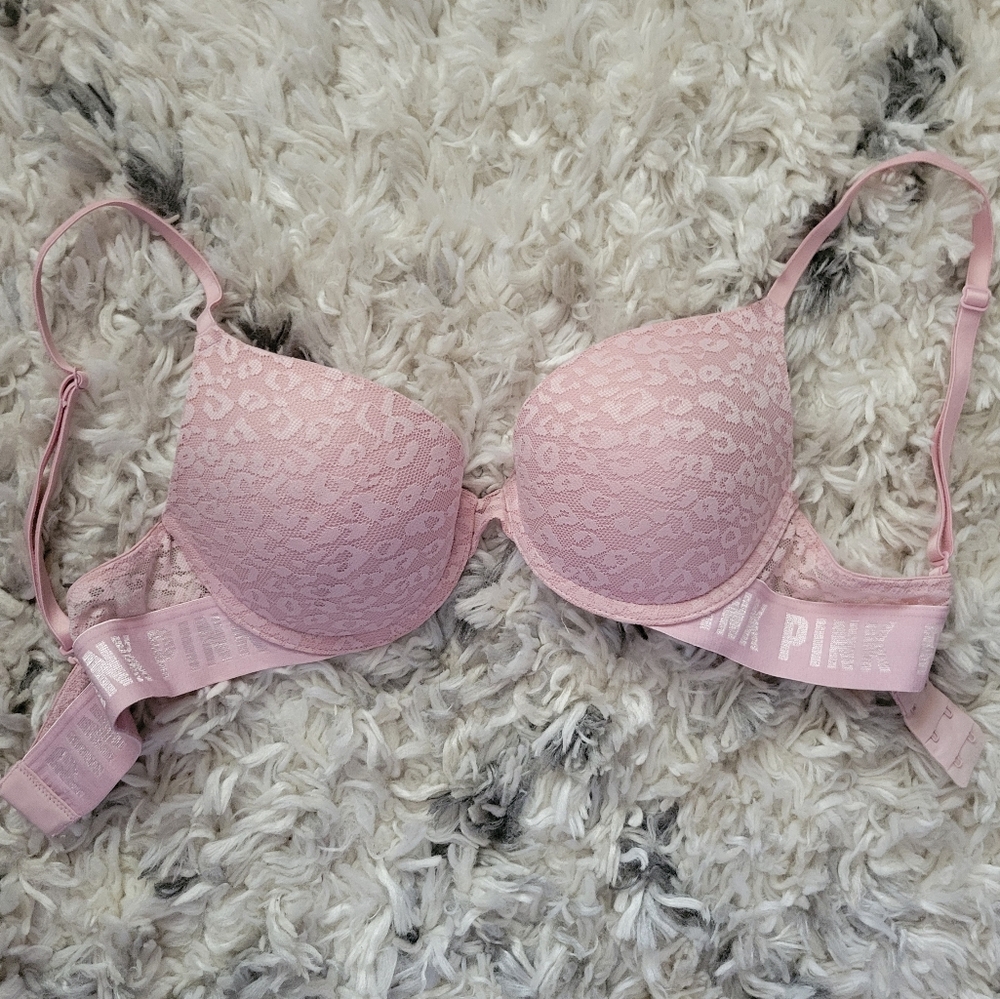 VS PINK Light Pink Animal Print Push Up Bra